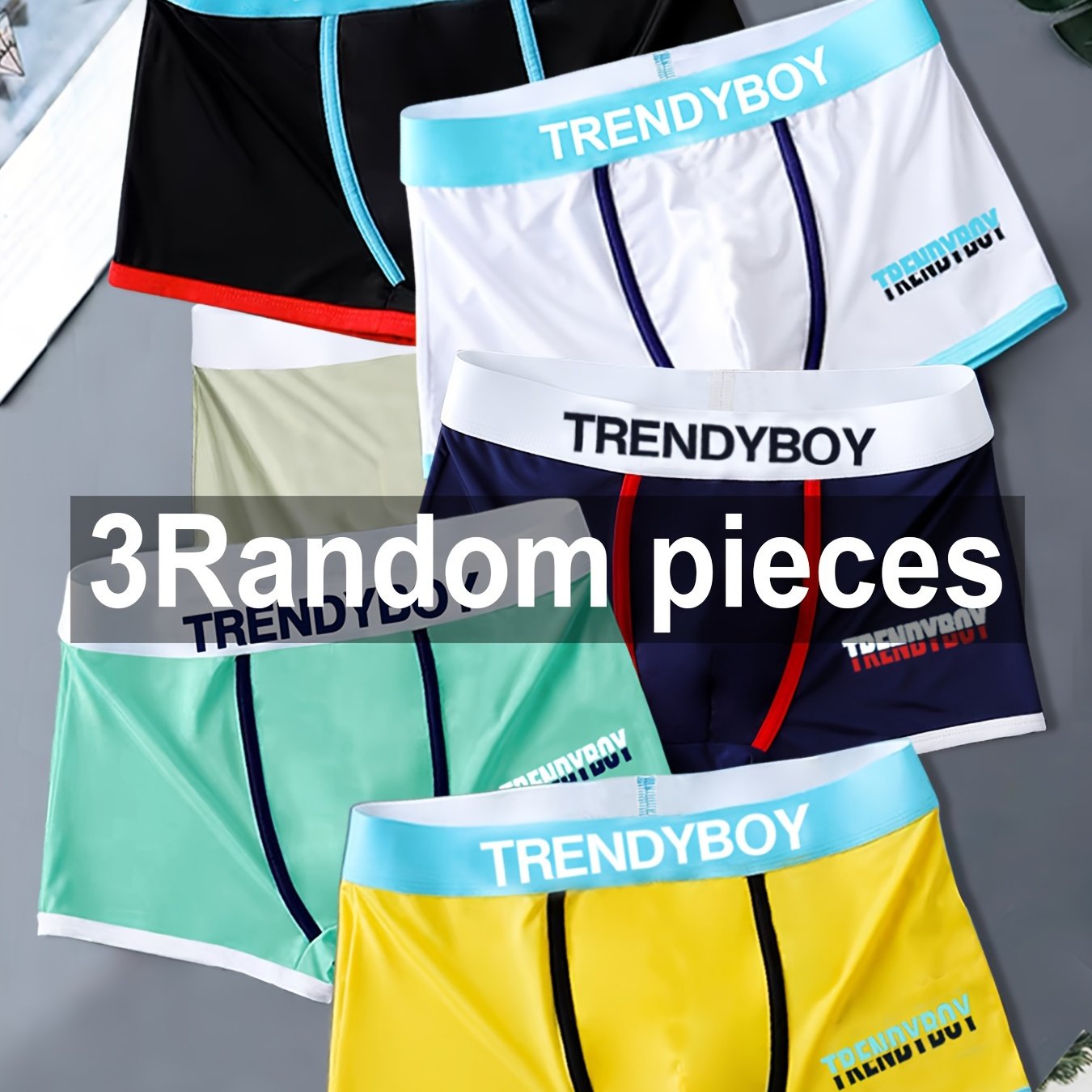 TrendyBoy Erkaklar uchun Boxer Briefs 3-Paket - Yumshoq poliester to'qima, cho'ziluvchan, alfavit naqshi va yamoq tafsilotlari, 95% poliester, 5% elastan