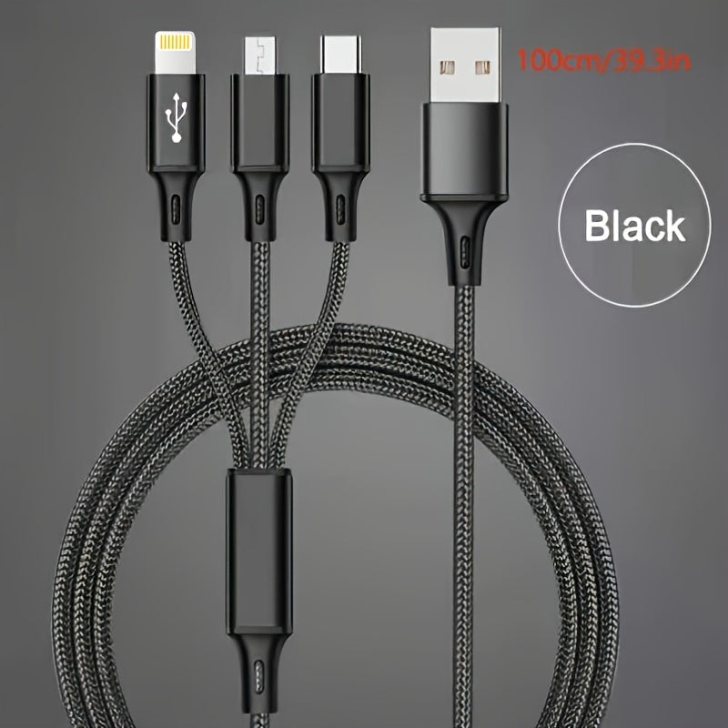 Nylon Braided 3-in-1 Fast Charging Cable for Mobile Phones and Tablets 1.2M