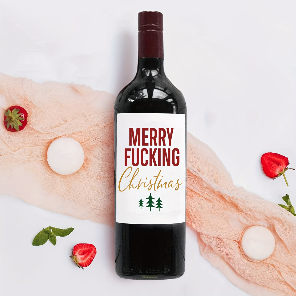 Funny Christmas Wine Labels Set for Secret Santa and Holiday Parties