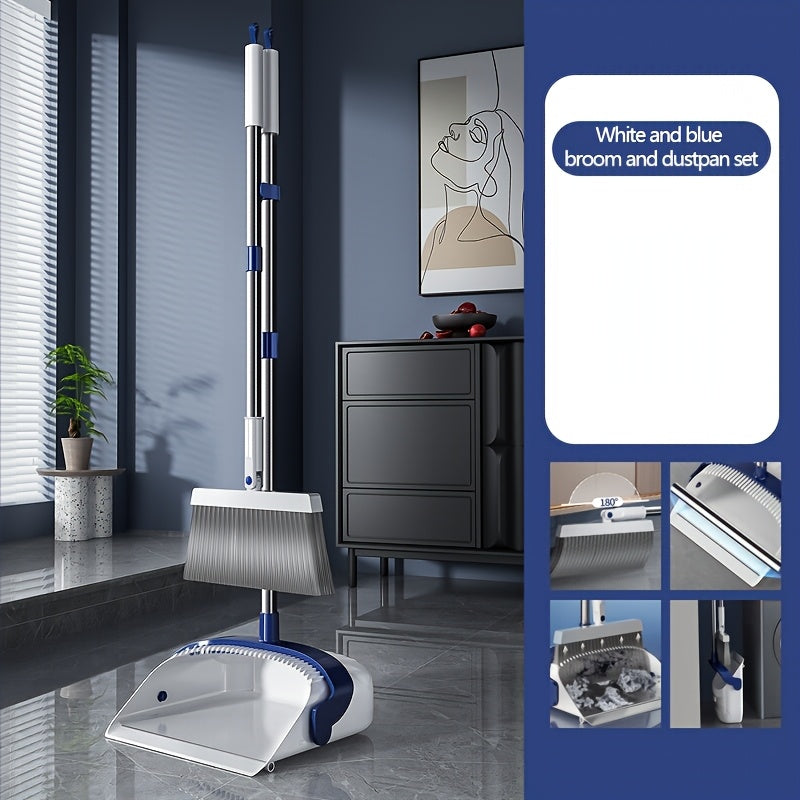 All-in-One Home Cleaning Set with Long-Handle Broom and Dustpan for Dust and Pet Hair