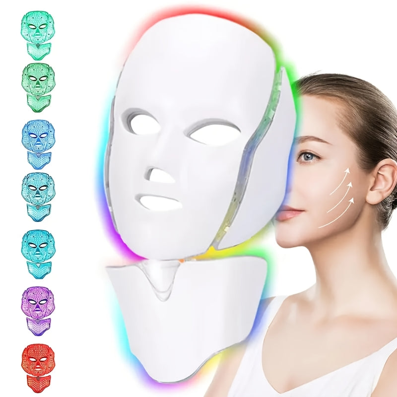 Seven-Color LED Facial and Neck Mask Rechargeable Lithium Battery Beauty Care Gift