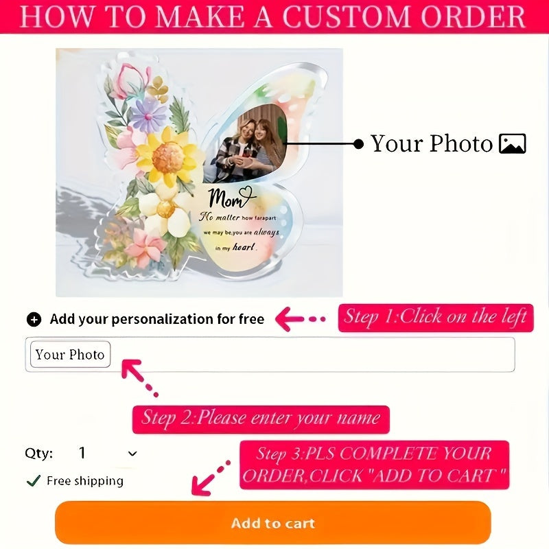 Acrylic Photo Frame with Butterfly Design for Gifts and Keepsakes