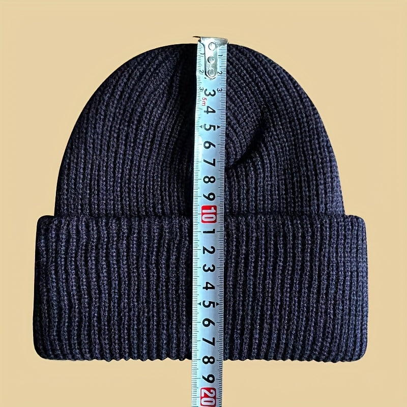 Gorro de punto para hombre, gorro cálido y elástico de invierno con parche de letras para ocio activo y regalos en vacaciones