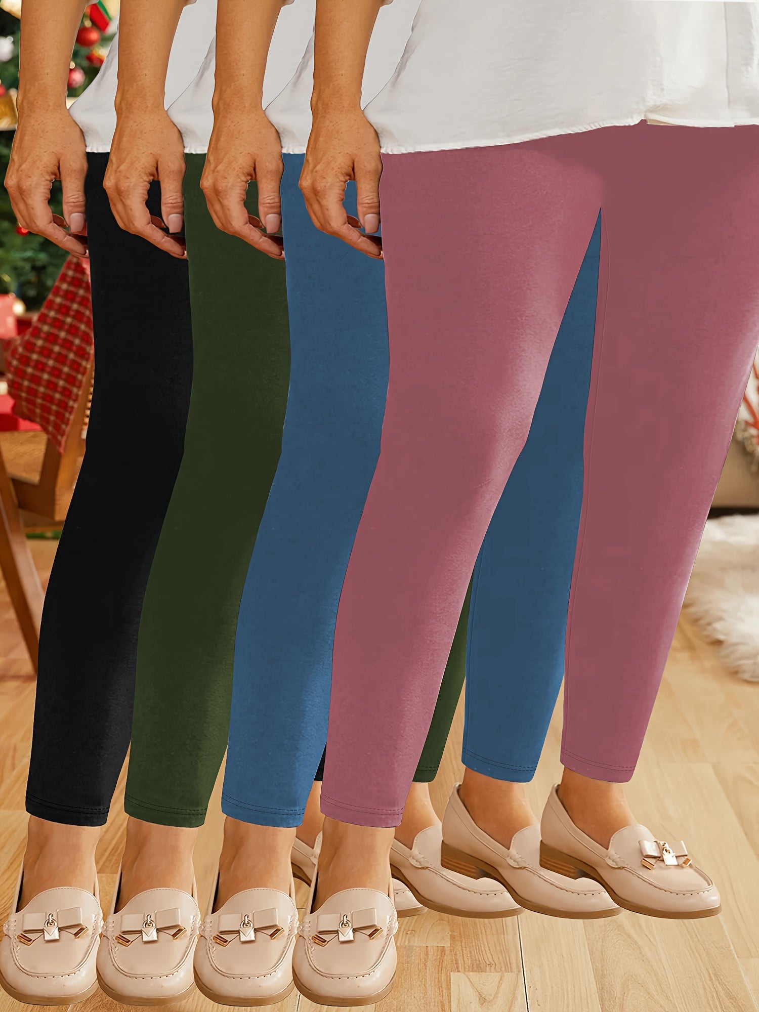 Plus Size Stretchy Capri Leggings High Waist Solid Colors Polyester Elastane