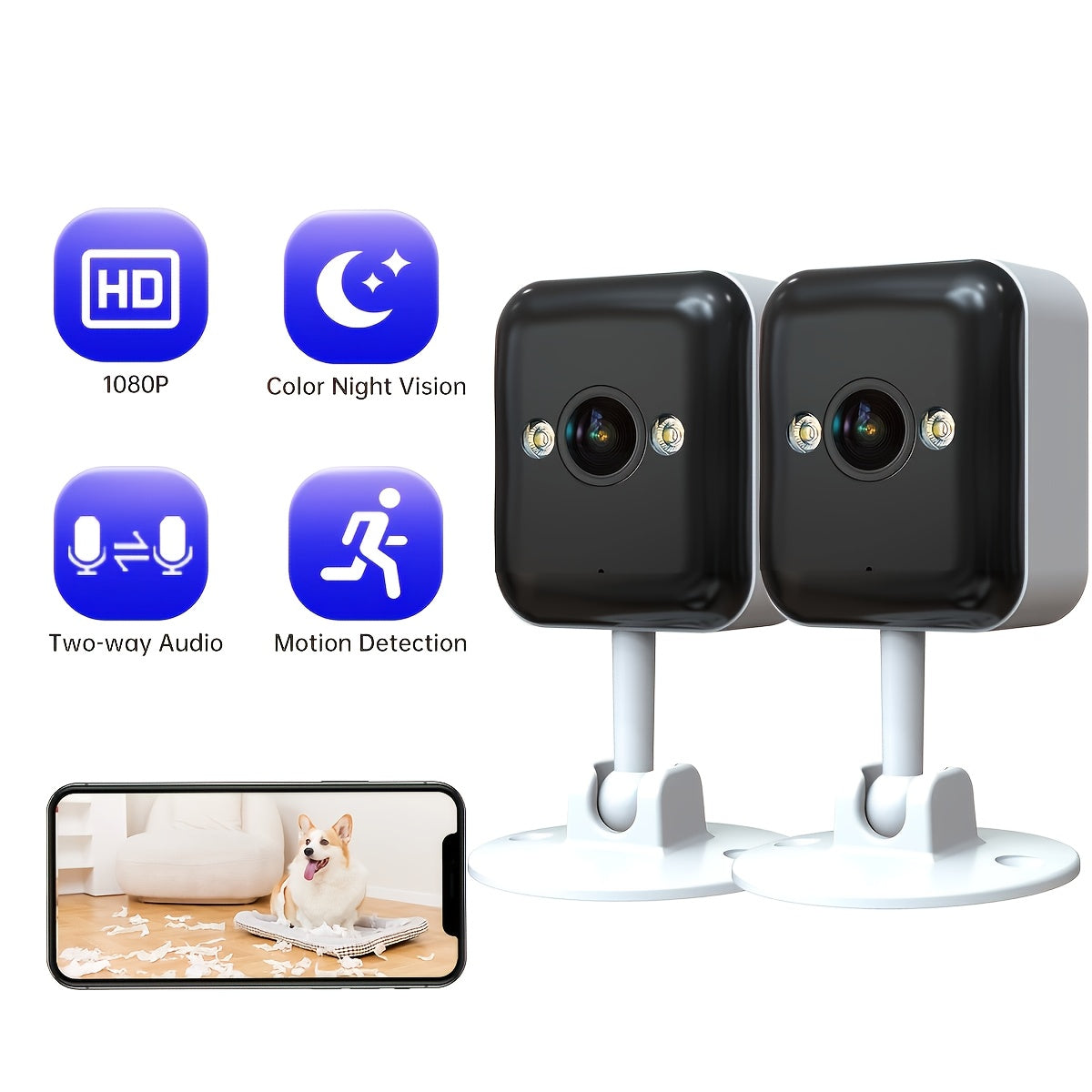 Ulanmagan xavfsizlik kamerası 1080P HD kechqurun ko‘rish ikki tomonlama audio harakatni aniqlash smartfon bilan mos keladi