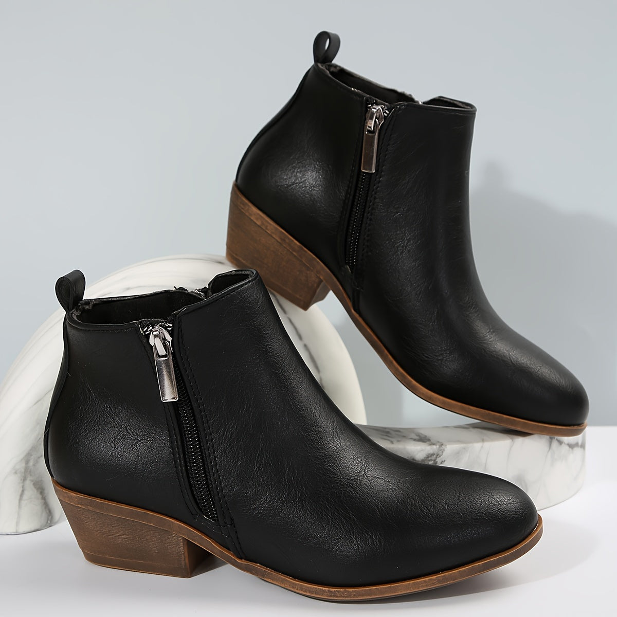 Women's Ankle Boots Double Zipper Pointed Toe Mid-Heel Synthetic Style