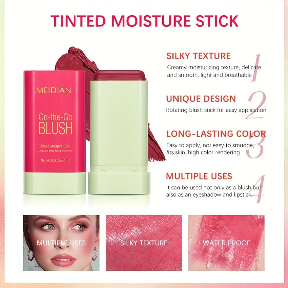 Tinte de mejillas rosa coral a prueba de agua, duradero, en barra para mujer