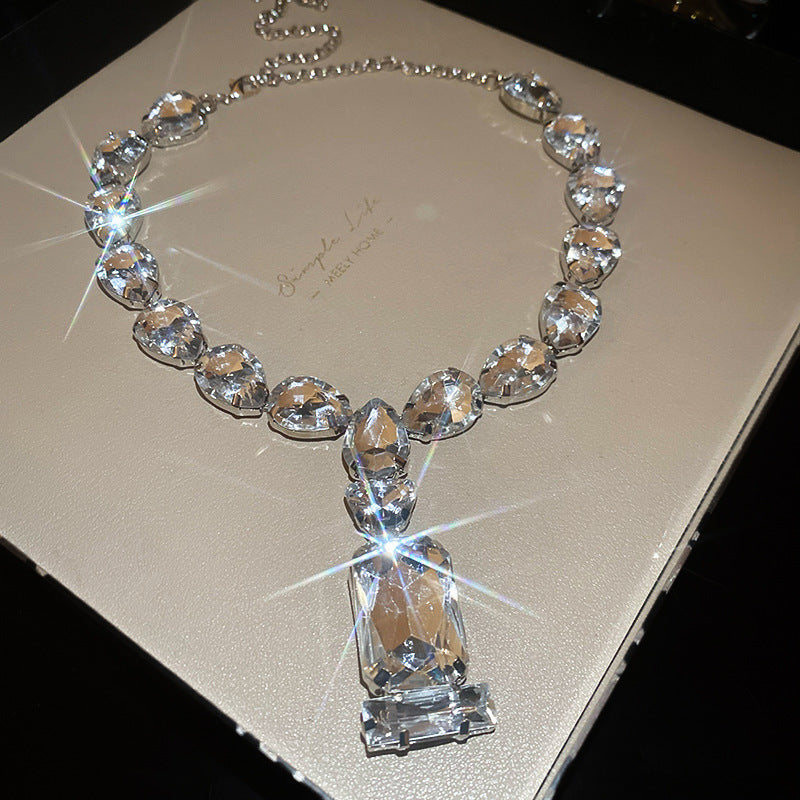 Collar de colgante con cristales de strass, estilo japonés y coreano, cristales rectangulares y en forma de lágrima para fiestas y festivales