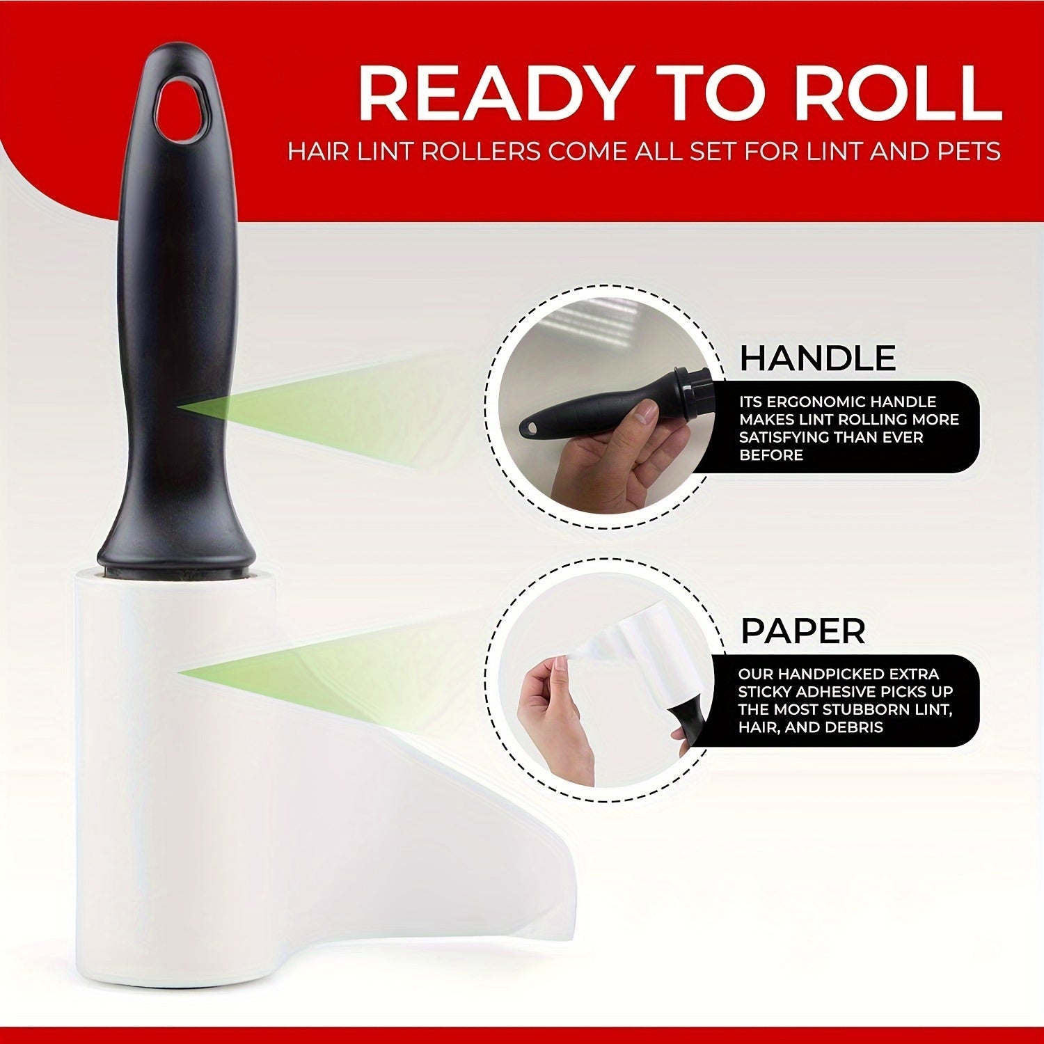 Lint Roller with 100 Extra Sticky Sheets for Pet Hair Removal on Clothes and Furniture