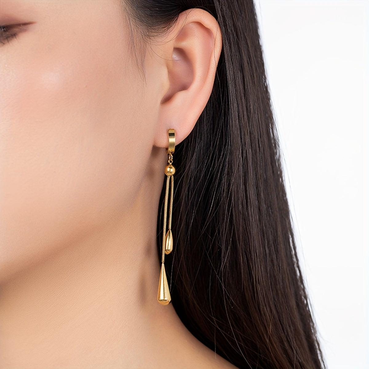 3-ta bo'lakli zargarlik to'plami: suv tomchisi pendantsli taqinchoq va sirg'alar, oltin qoplangan titan po'lat, gipoallergik, vintage