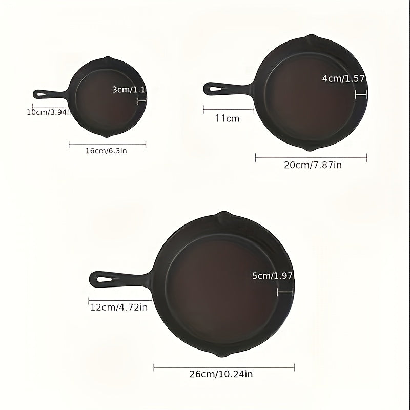 Cast Iron Skillet Set 3 Pieces Non-Stick Frying Baking with Lid and Scraper