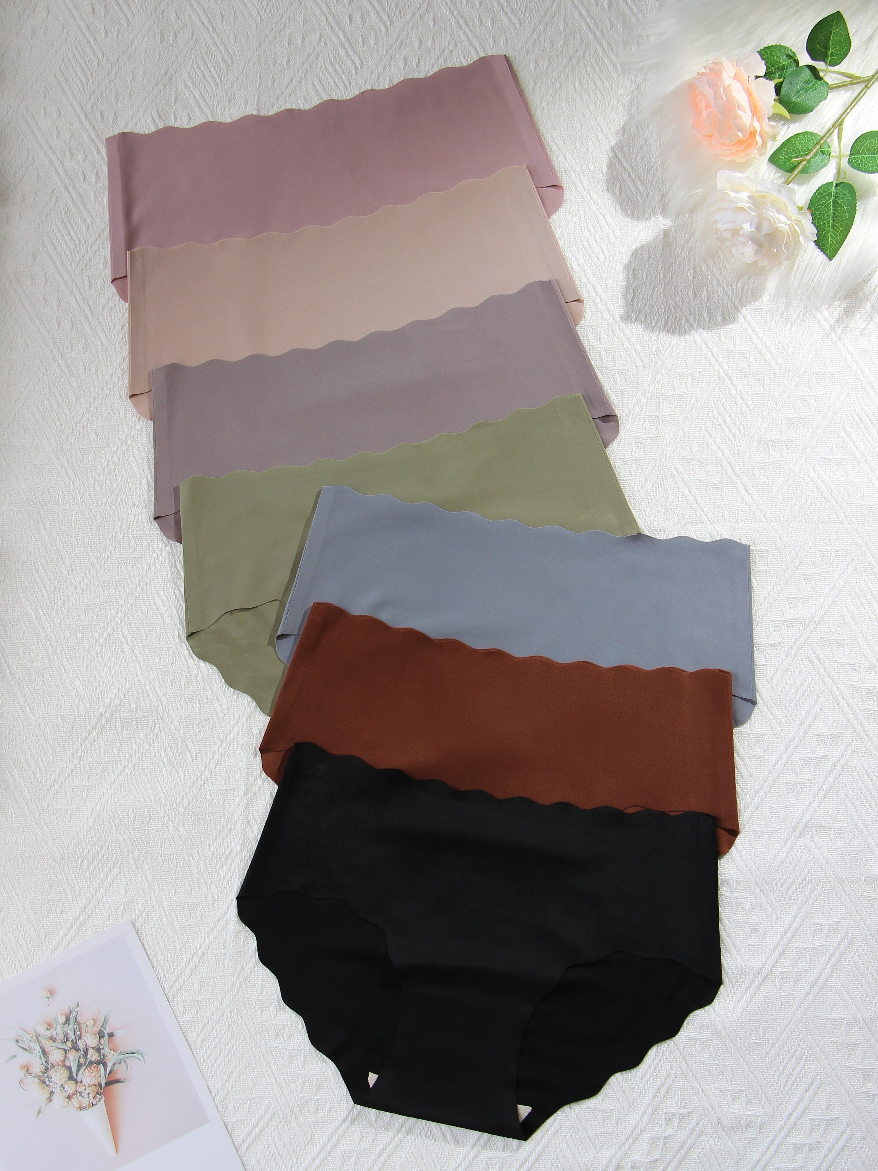 Women’s Solid Scallop Trim Briefs 7-Pack Breathable Stretchy Cotton Underwear