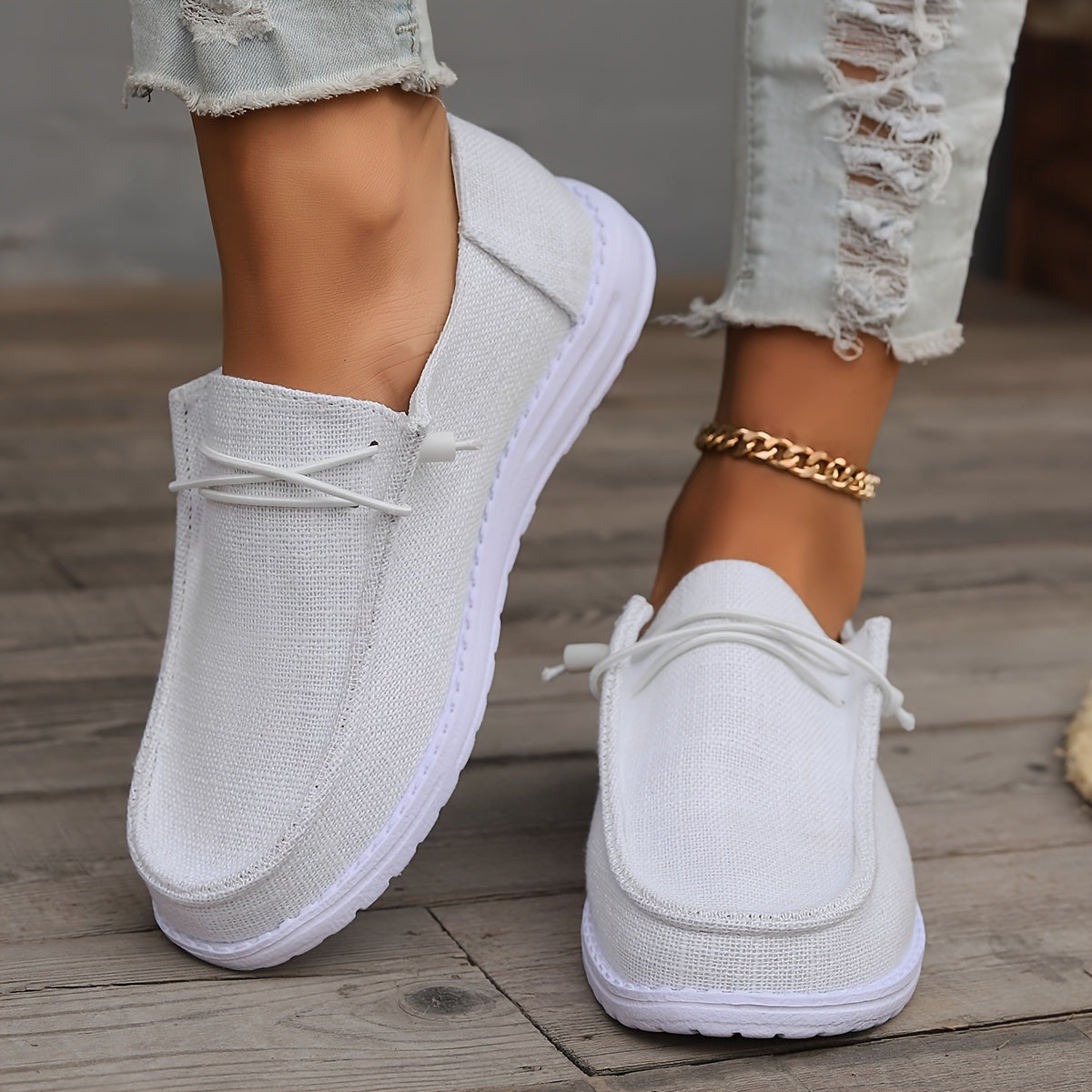 Women's Canvas Slip-On Flat Shoes Breathable Loafers Walking Shoes