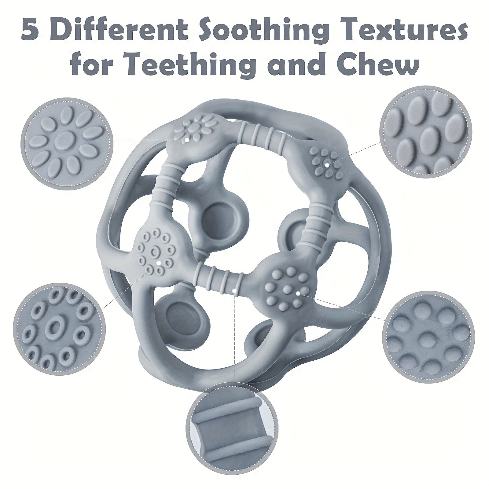 TYRY.HU Silikon Bolalar Tishlash To'pi - Geometrik Dizayn, Bolalar va Kichiklar uchun Oson Ushtirish - Rojdestvo va Shukrona Kuni uchun Ajoyib Ta'gif - Turli Ranglarda Qaynatish Mashinasida Yuvish Mumkin - Bolalar uchun Tishlash O'yinchoqlari