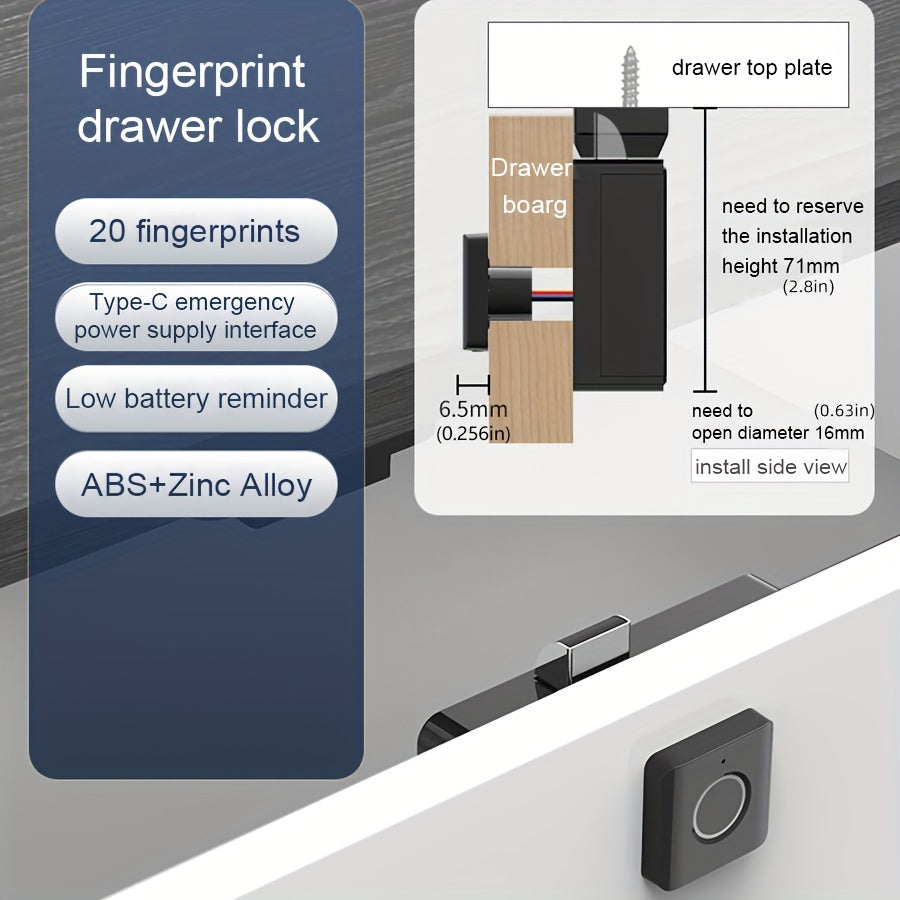 ABS Fingerprint Drawer Lock for Cabinets with Easy Installation Battery Operated
