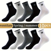 Men's Crew Socks 5 Pairs Breathable Comfortable All-Season Knit Polyester Spandex