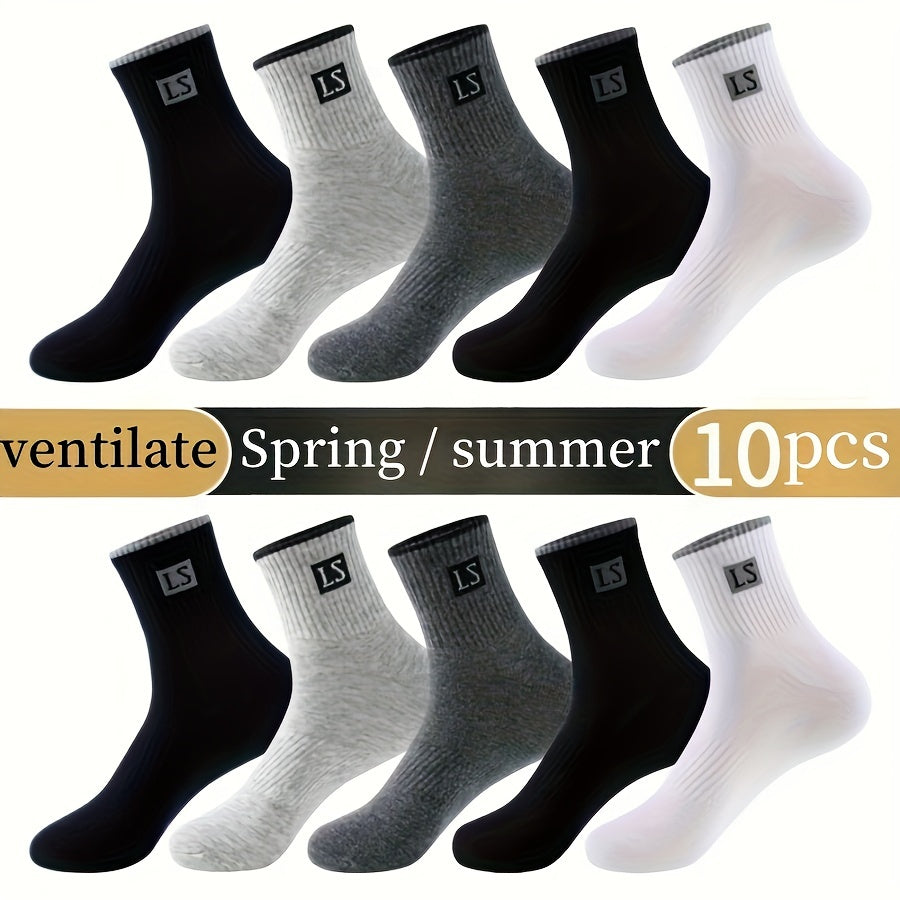Men's Crew Socks 5 Pairs Breathable Comfortable All-Season Knit Polyester Spandex