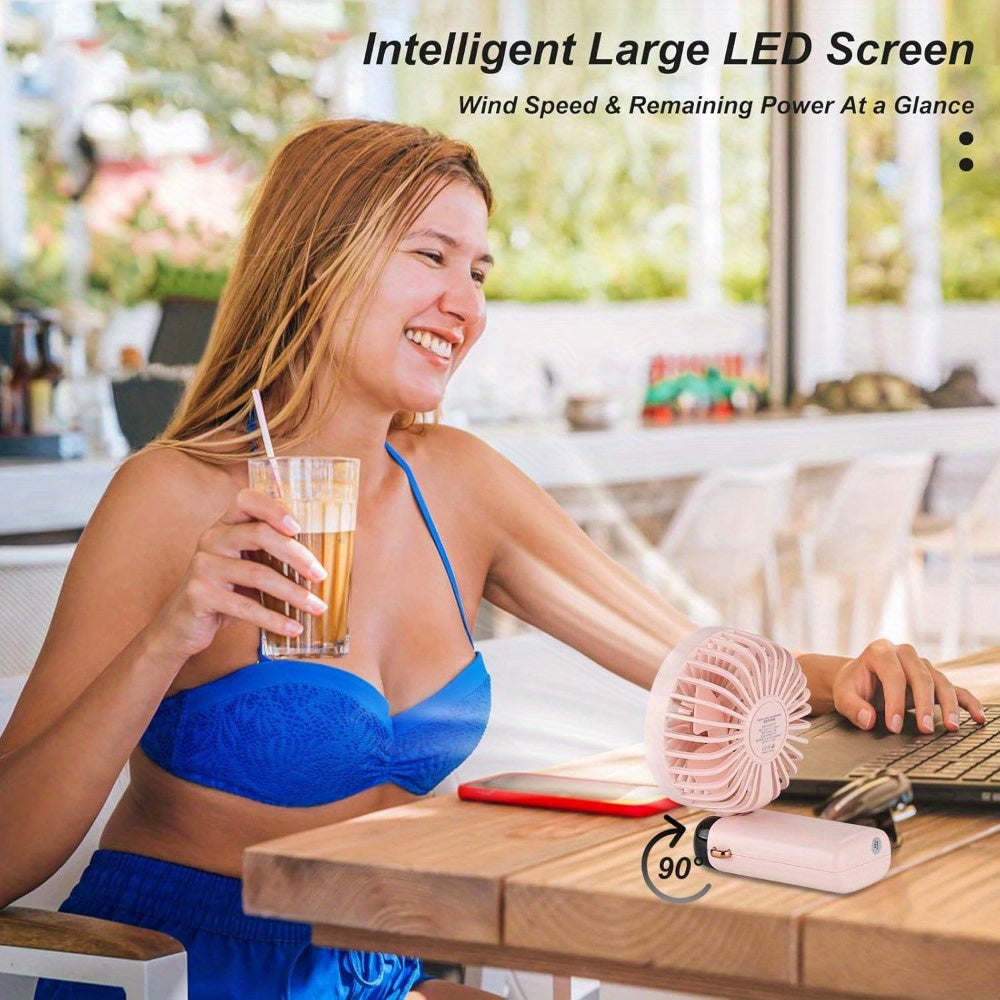 Portable Mini Fan with Type-C Rechargeable Battery LED Display Foldable 3-in-1 Personal Fan Black Rose Gold