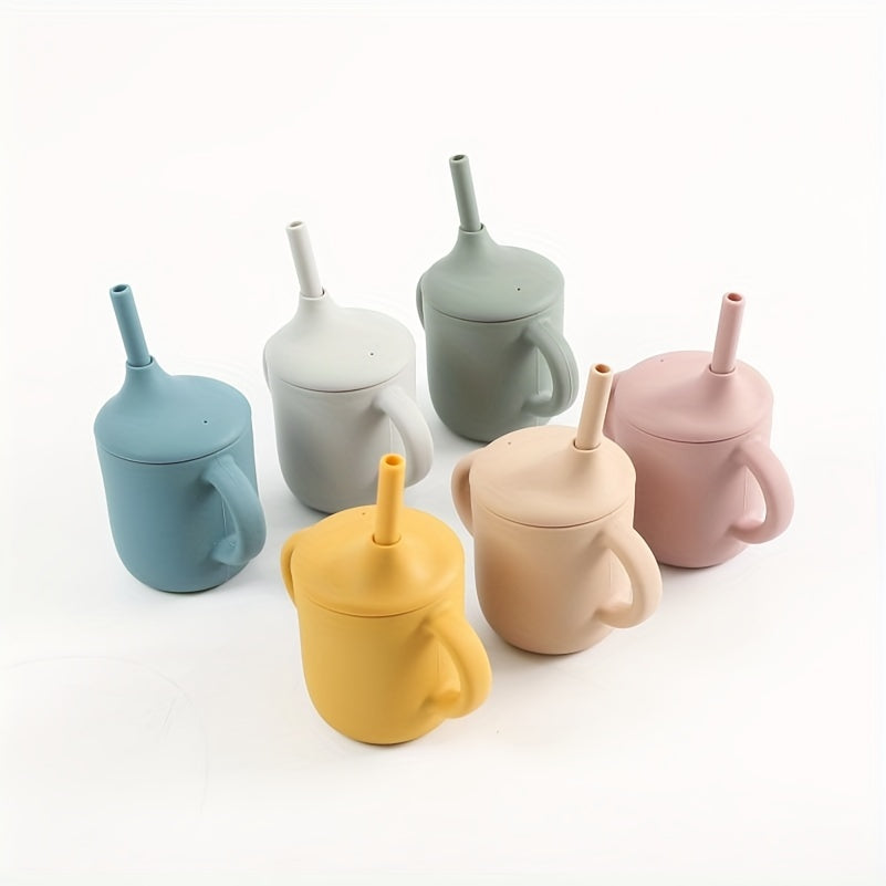 Toddler Silicone Training Cup with Straw Handle Anti-Spill Durable Heat-Resistant