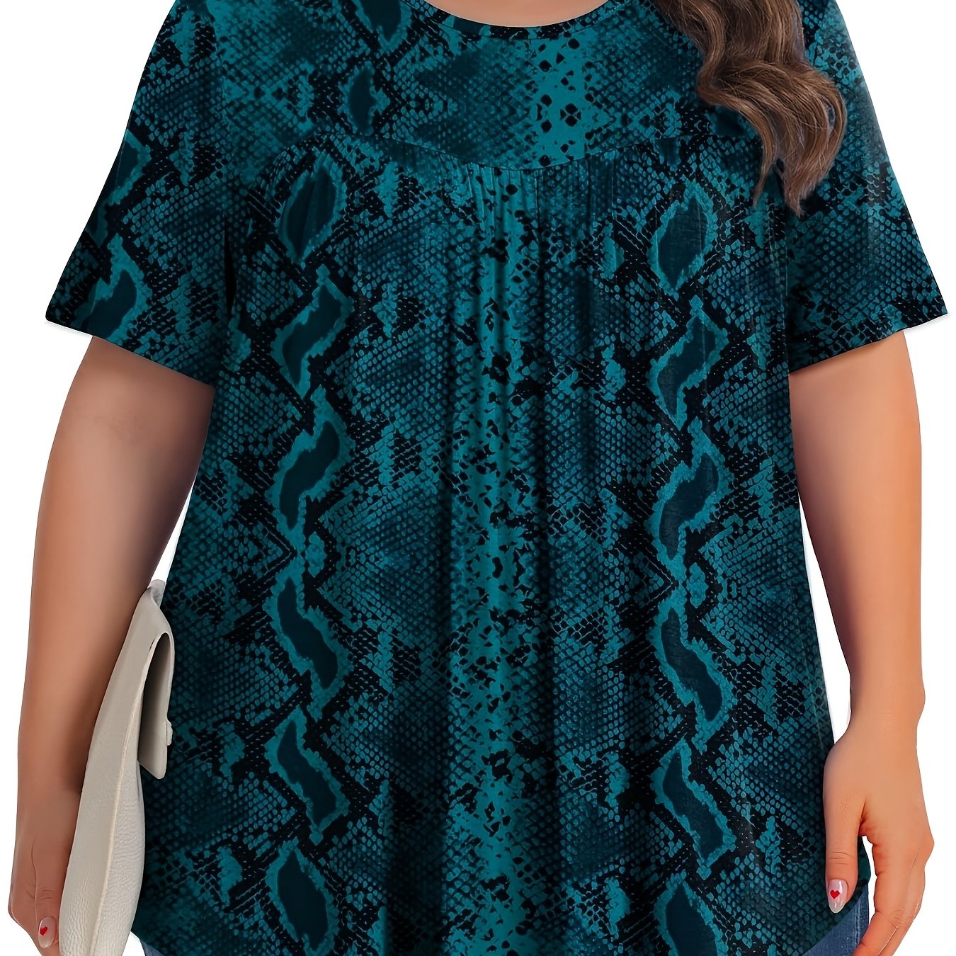 Plus o'lcham ayollar uchun qisqa ko'ylak paxta bluzka, kundalik, bukilgan, ko'krak, bahor, yoz