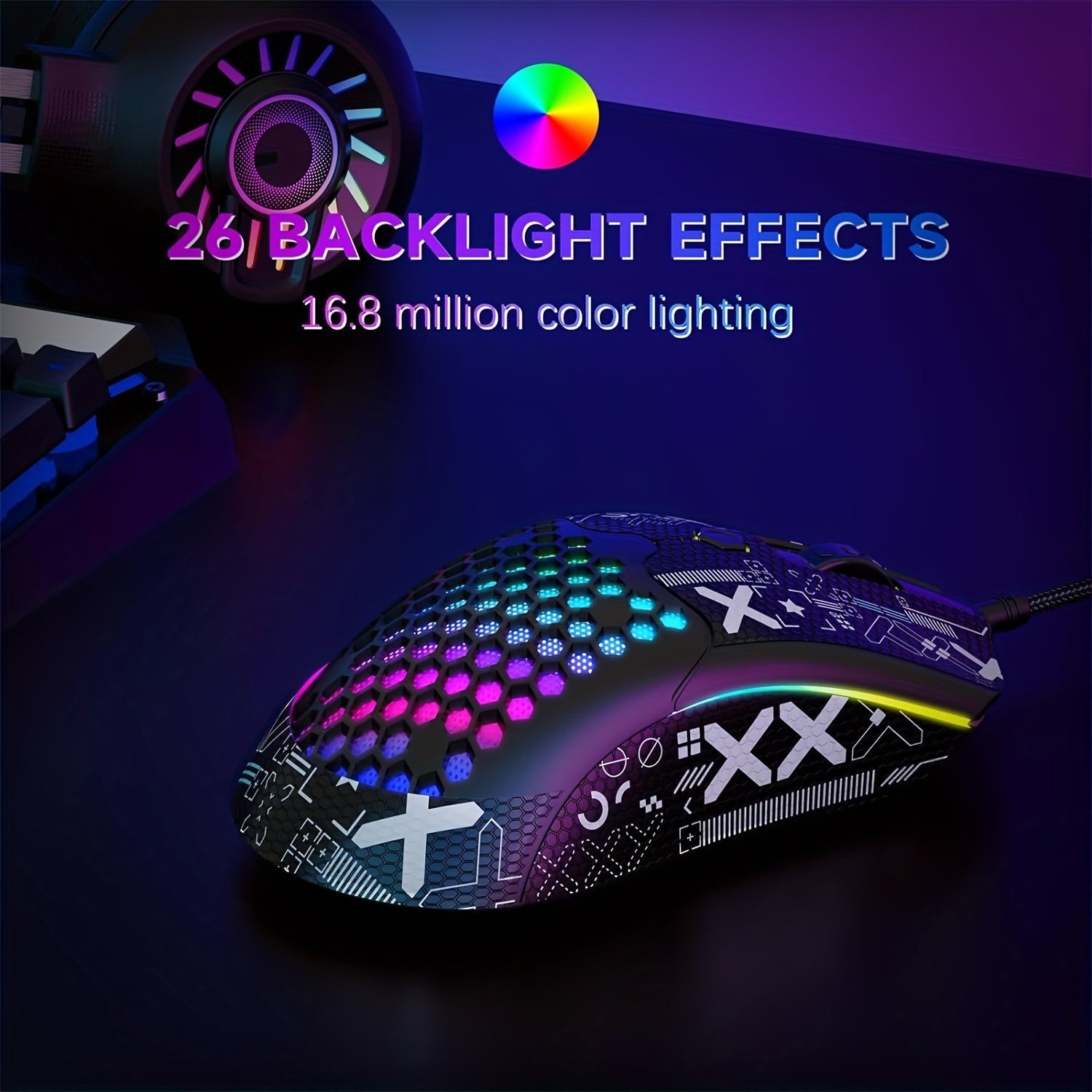 Gaming Mouse with 65G Lightweight Honeycomb Shell 26 RGB Backlighting Optical Sensor
