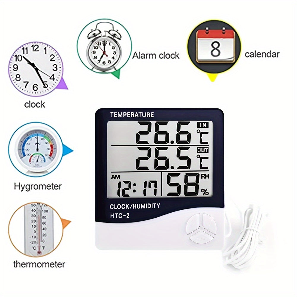 Digital Indoor Outdoor Thermometer Hygrometer with Clock Alarm Calendar