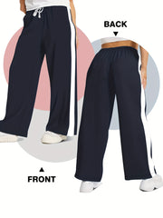 Women Wide Leg Pants Black and White Striped High-Waisted Drawstring