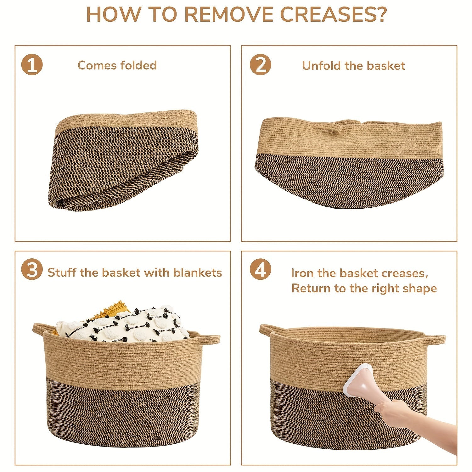 Qora jute to'rilgan saqlash savati, tutqichlar bilan, 90L, kir yuvish, o'yinchoqlar va tashkilot uchun