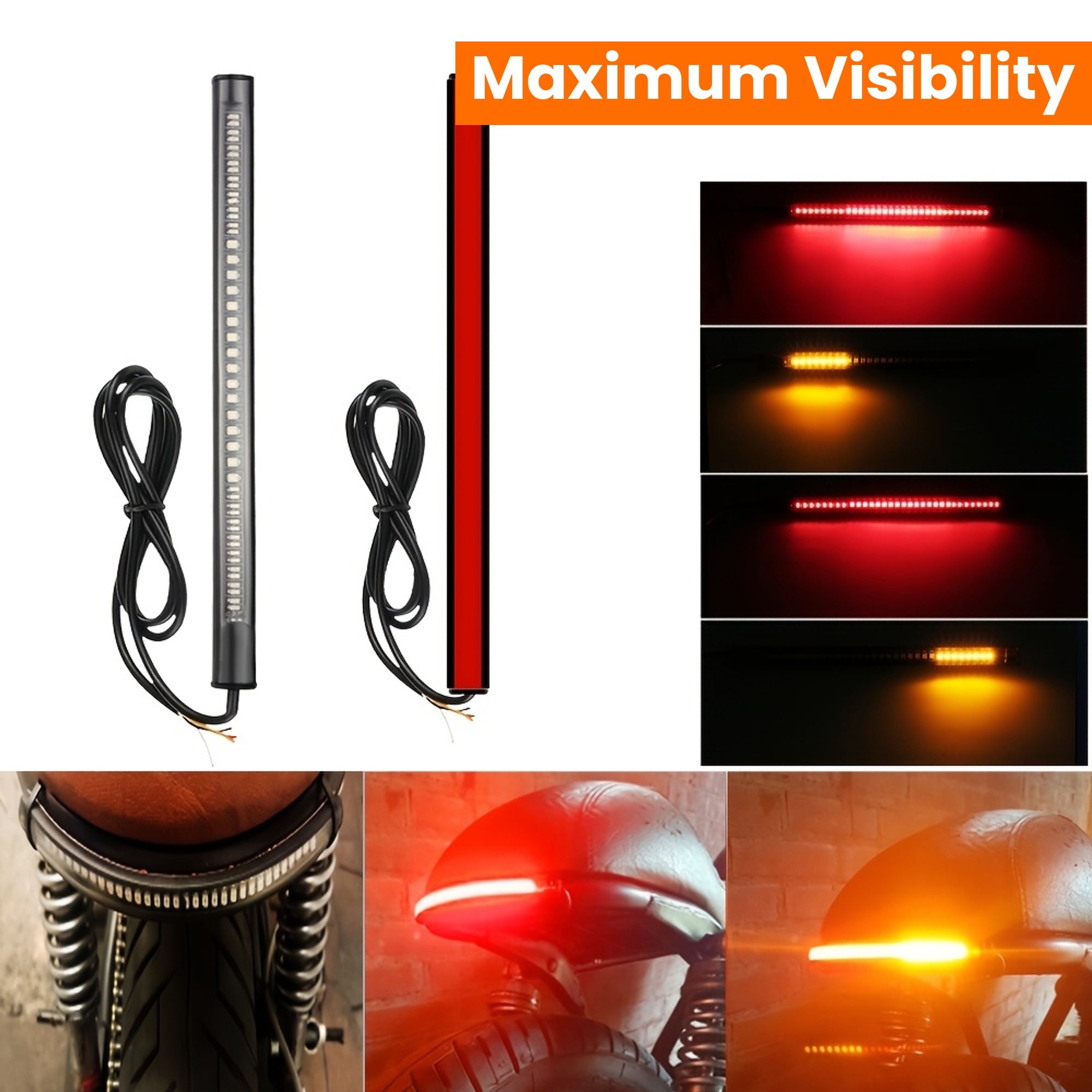 Motorcycle LED Brake Light Strip Tail Stop Turn Signal Flexible Red Yellow 12V