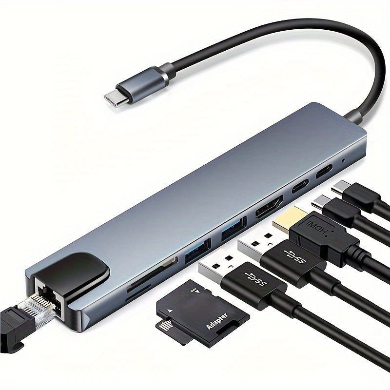 Multi-Functional USB-C Hub with Ethernet HDMI PD Charging and Card Reader