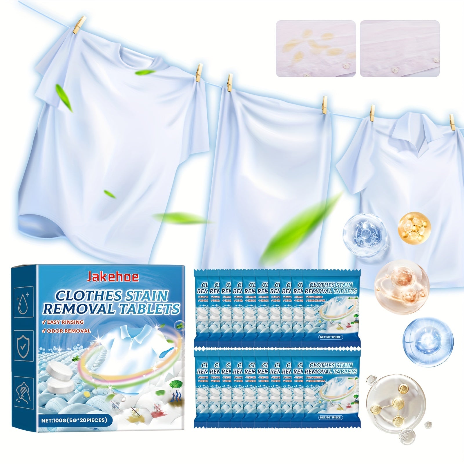 Effervescent Laundry Tablets for Stain Removal and Fabric Softening