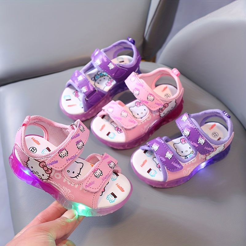 Girls Summer Glow-in-the-Dark Cartoon Sandals with Adjustable Straps Rubber Sole