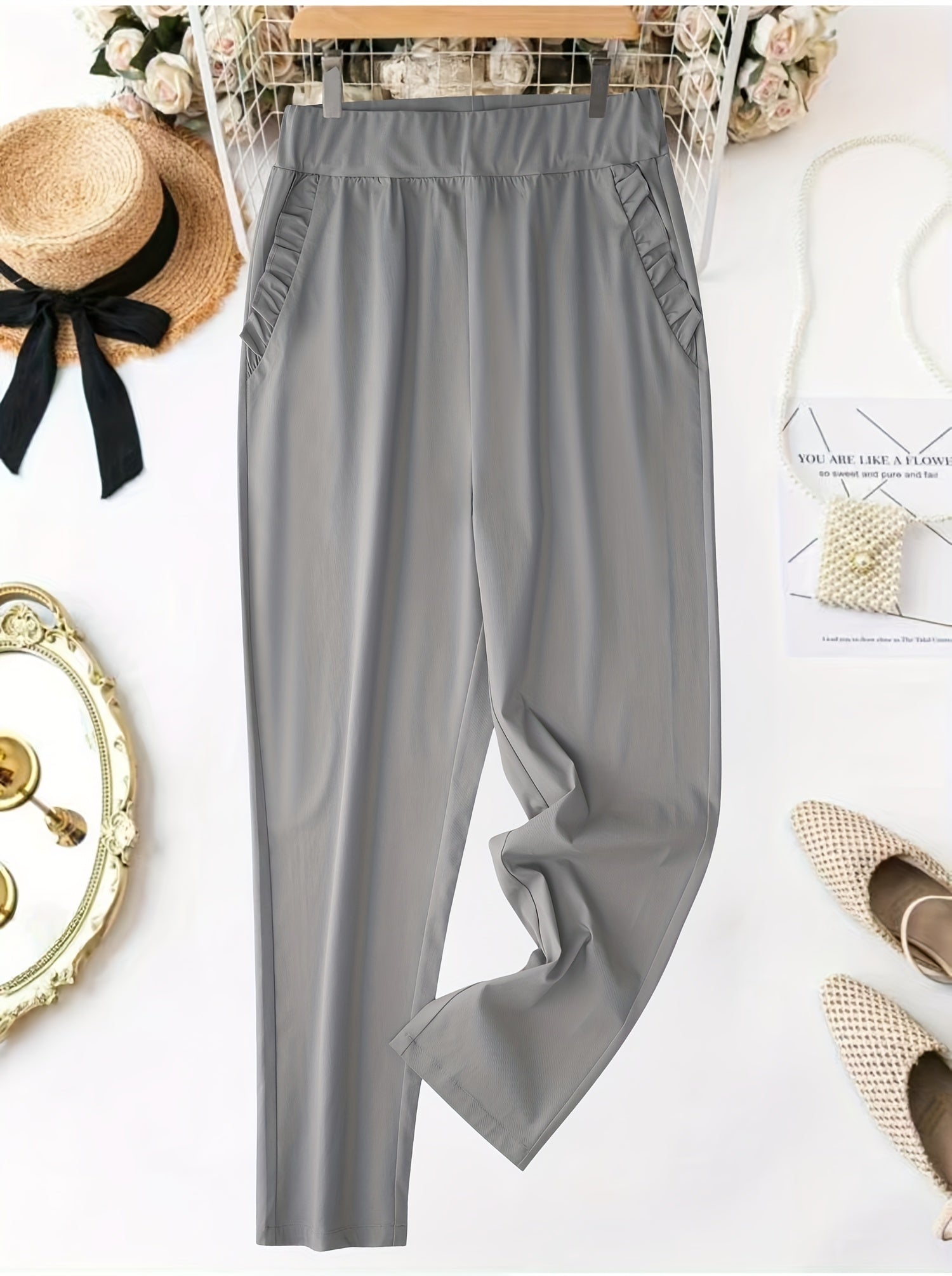 Plus Size Women's Fitted Long Pants Casual Plus-Size Pants Dark Color