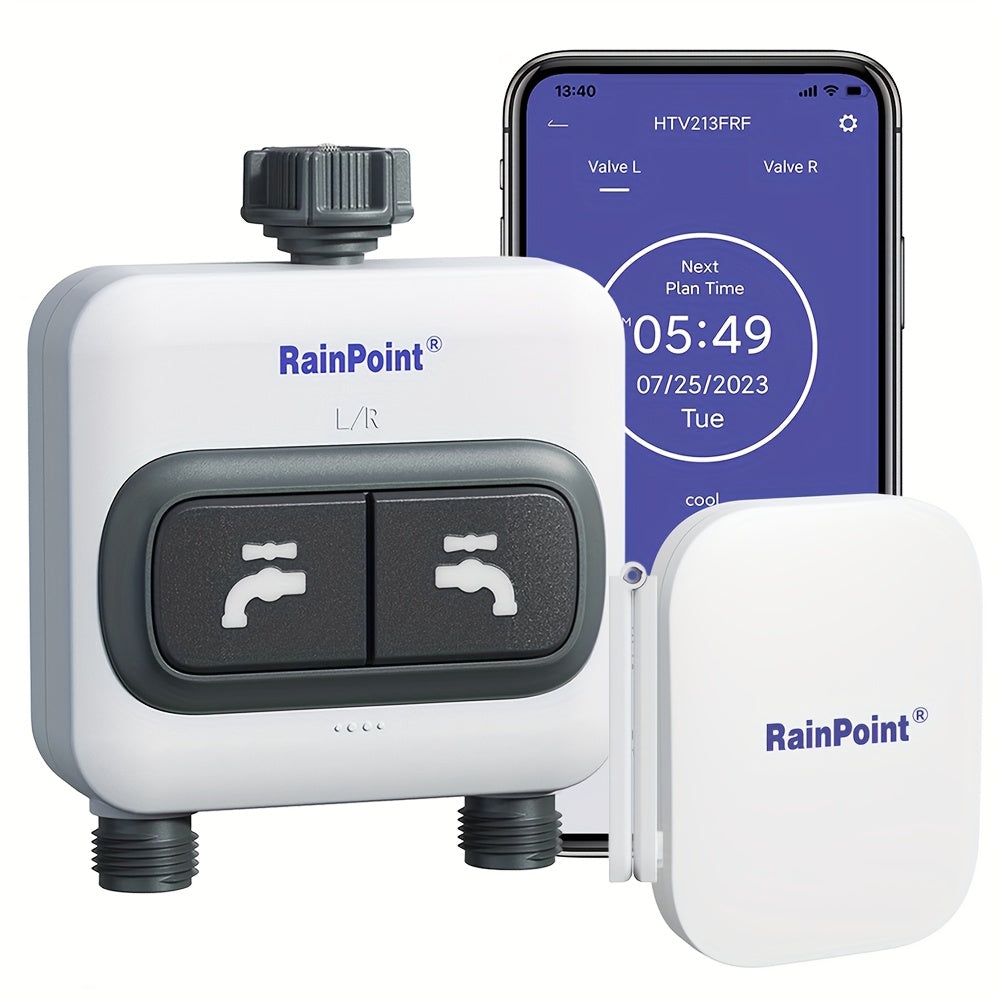 Умный таймер полива RainPoint с WiFi для капельного полива и спринклеров, стандартный разъем ЕС, диаметр трубы 3/4", не требует батареек, прочный пластик, современный таймер для сада.