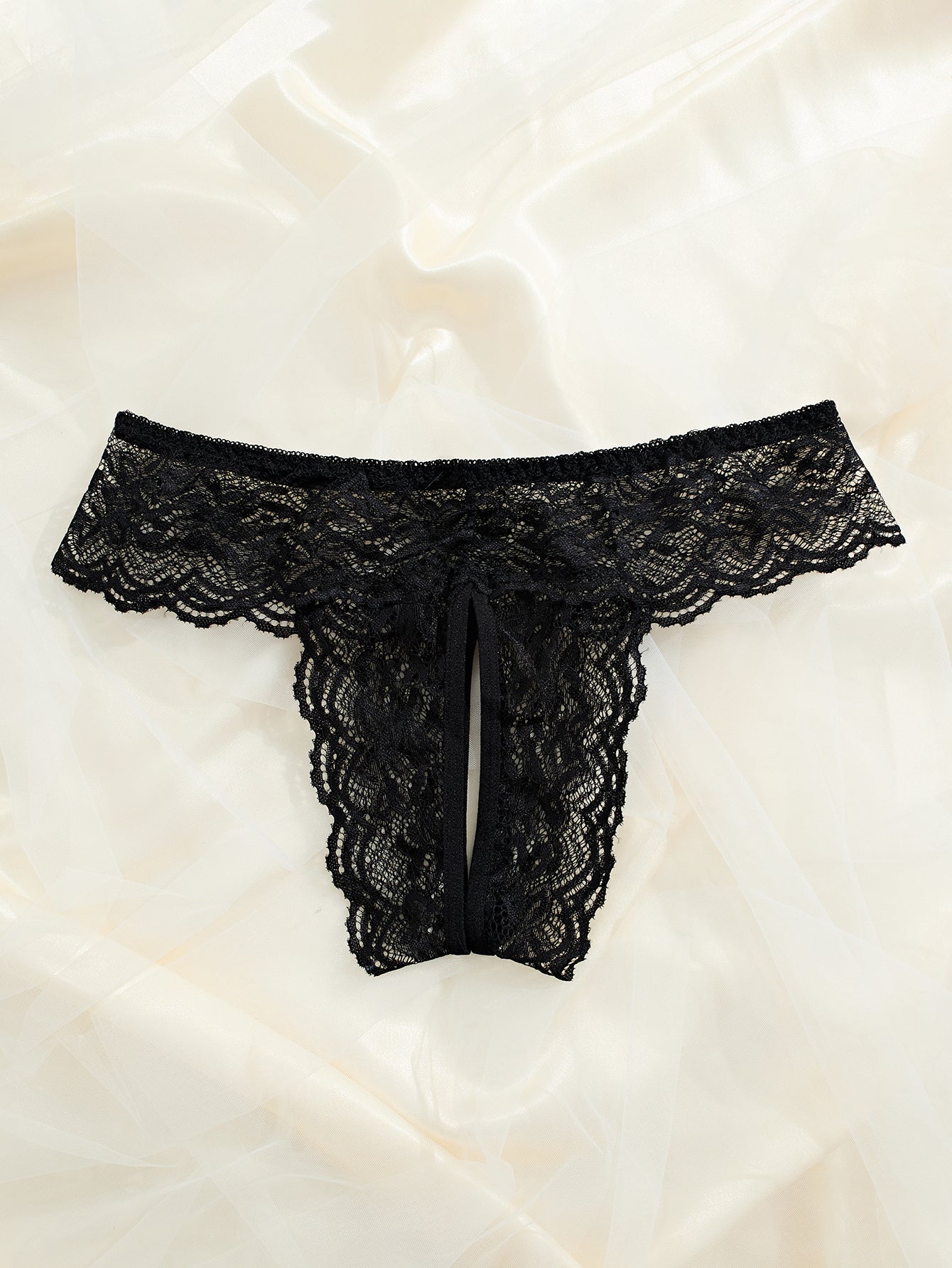 Black Lace Panties Open Crotch Low-Rise Lingerie for Women Valentine’s Day