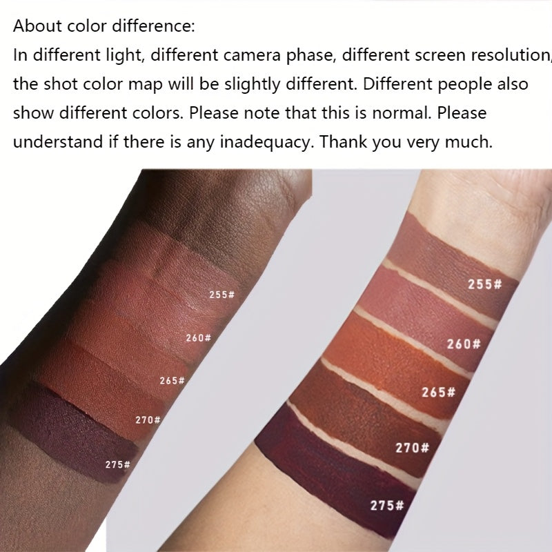 Set de 5 labiales mate de terciopelo para mujer, tonos marrón, de larga duración, sin transferencia