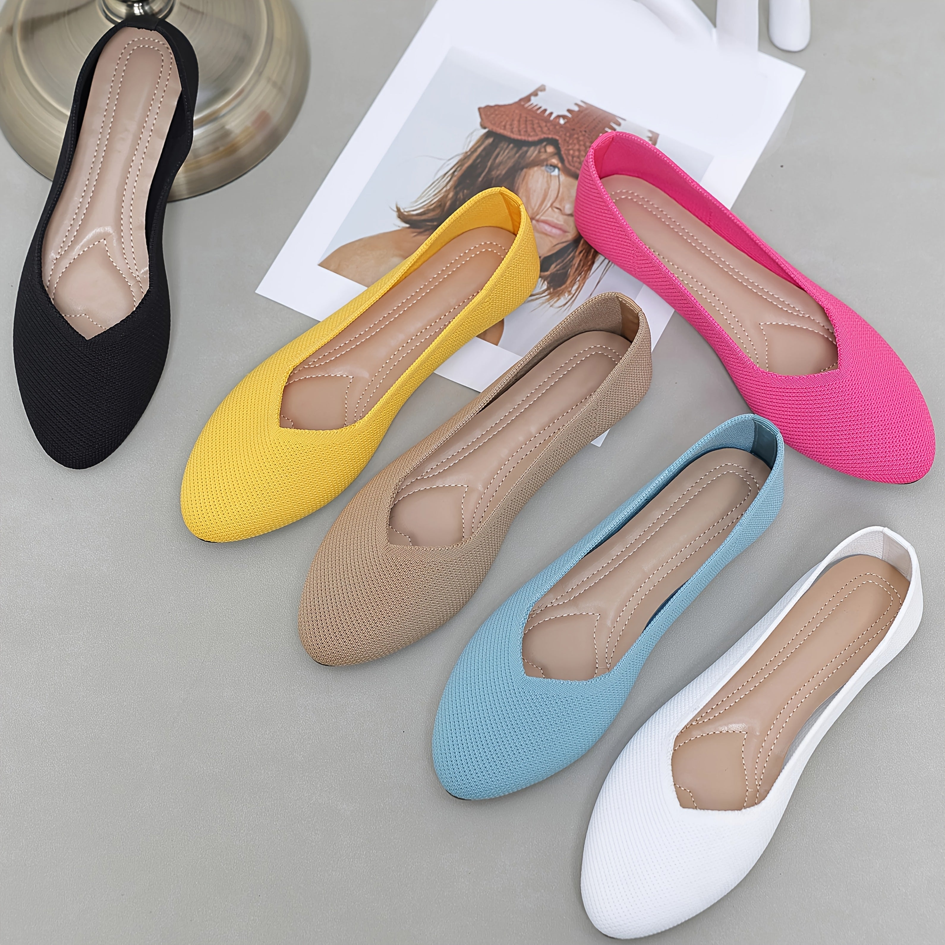 Women Knitted Slip-On Flats Breathable Casual Ballet Shoes