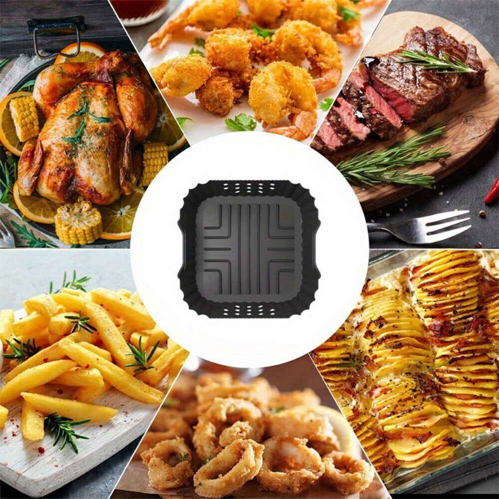 Kvadrat savatlar uchun silikondan tayyorlangan havo fritözining qoplamasi, yopishqoq bo'lmagan, issiqlikka chidamli, idish-tovoq mashinasida tozalash mumkin