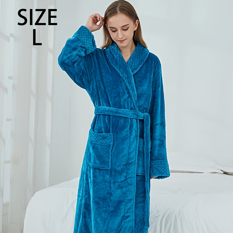 Unisex Flannel Bathrobe for Autumn Winter Cozy Nightwear Home