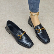 Women's Vintage Black Loafers Flat Shoes Penny Buckle Square Toe