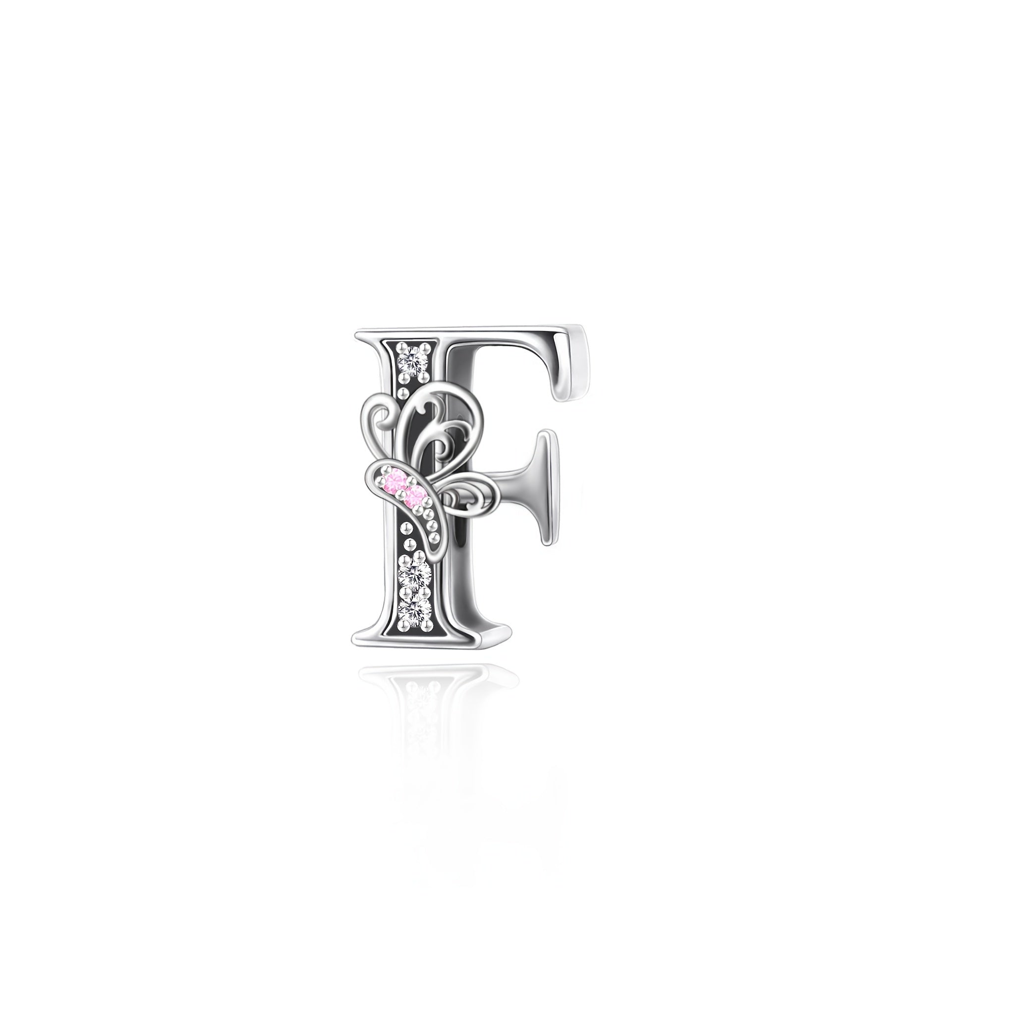 Sterling Silver Alphabet and Butterfly Charm Beads with Cubic Zirconia for Jewelry Making