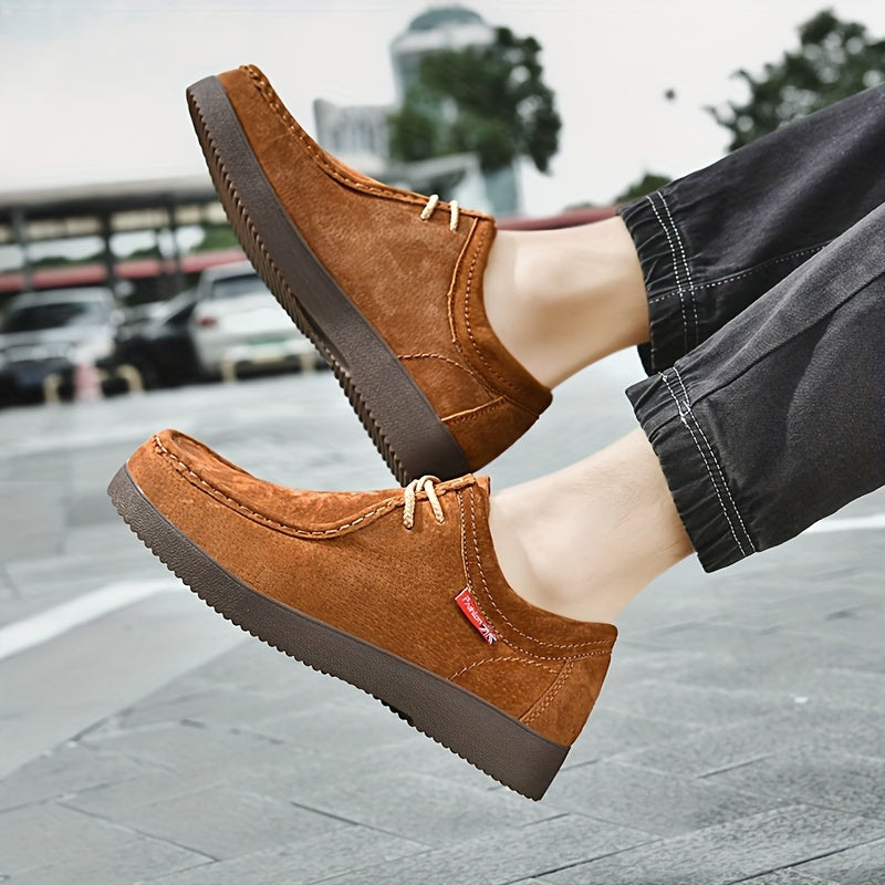 Men's Casual Loafers Leather Solid Color Low Top Comfortable Anti-Slip Shoes