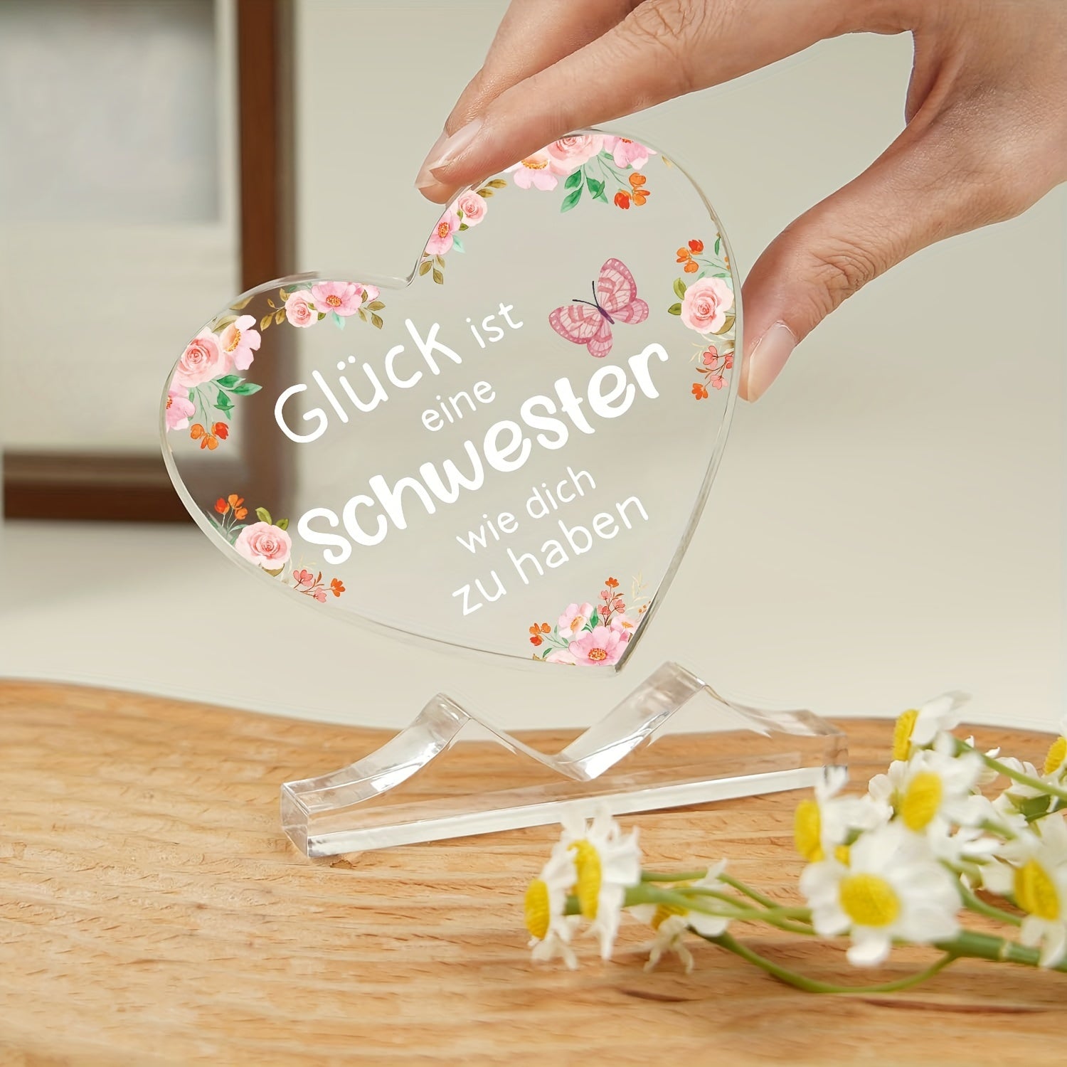 Yurak shaklidagi akril plakat bezak, opa uchun shaxsiylashtirilgan nemis sovg'asi, ofis yoki yotoqxona uchun mos, Shukronalik, Rojdestvo yoki tug'ilgan kun uchun ideal.