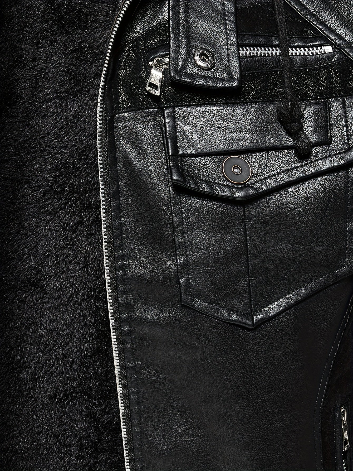 Erkaklar uchun shamoldan himoyalovchi va iliq PU kurtka, qo'shimcha fliys bilan, AQSh o'lchamida.