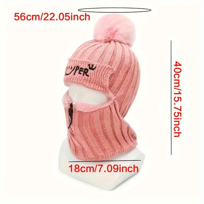 Women's Velvet Winter Hat with Earflaps and Elastic Knit for Skiing and Outdoor Sports