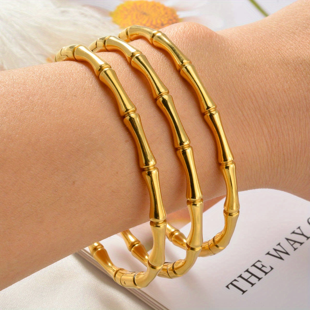 Женский набор браслетов из нержавеющей стали с винтажным дизайном бамбука - идеален для повседневной носки или отдыха, продуманный подарок для мамы или девушки