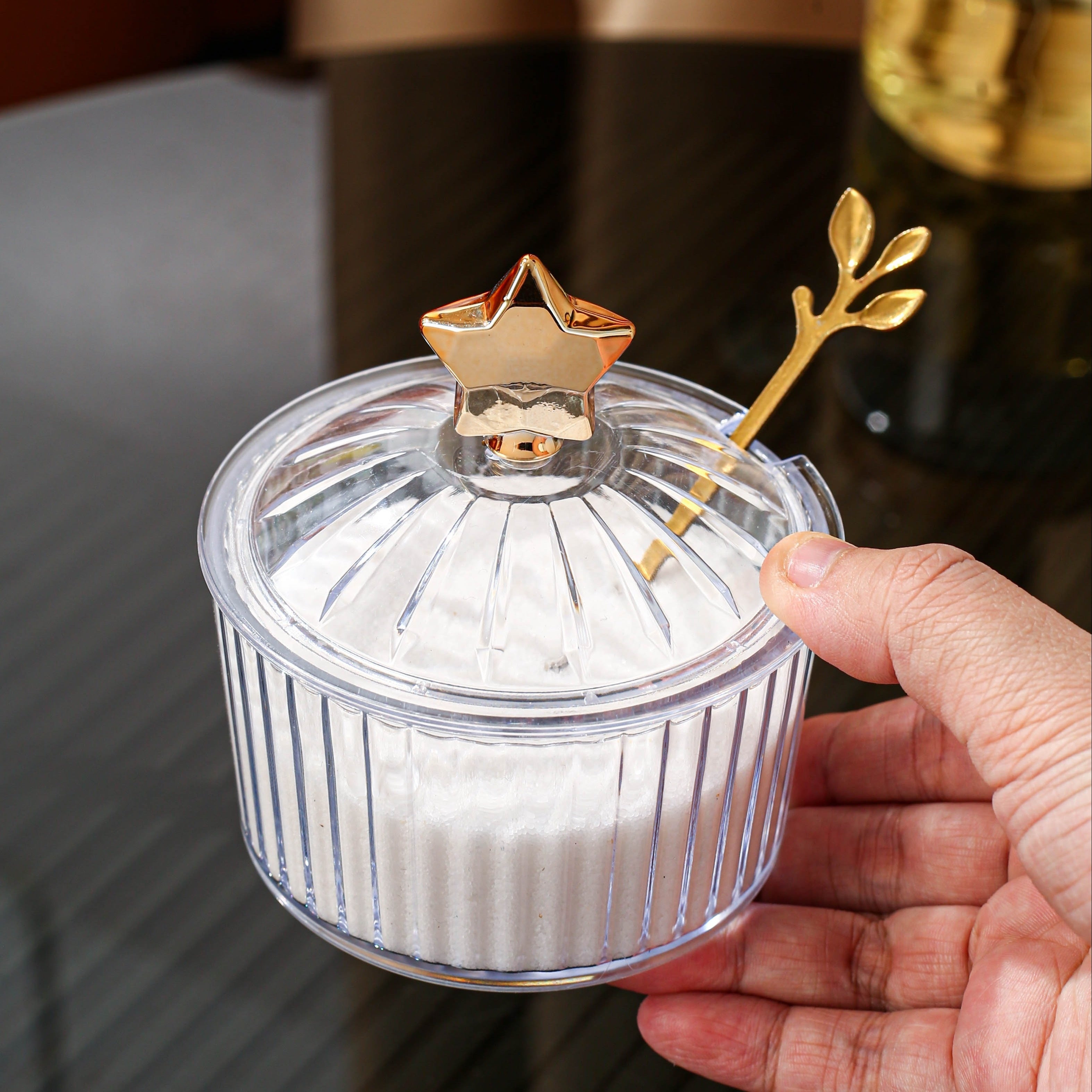 Tarro de especias de plástico de estilo escandinavo con cuchara para cocina y comedor