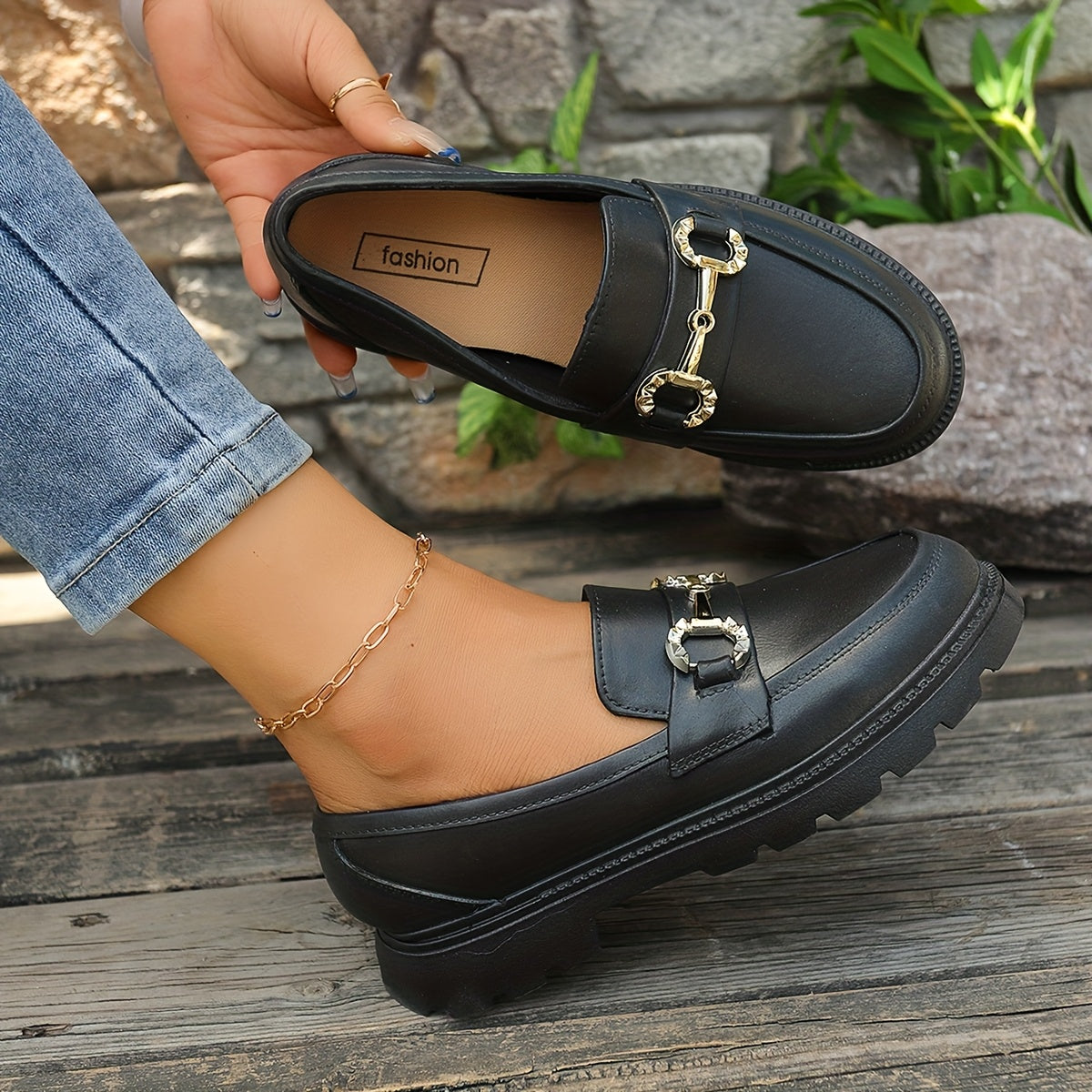 Women Golden Metallic Loafers Slip-On Round Toe Casual Formal Shoes