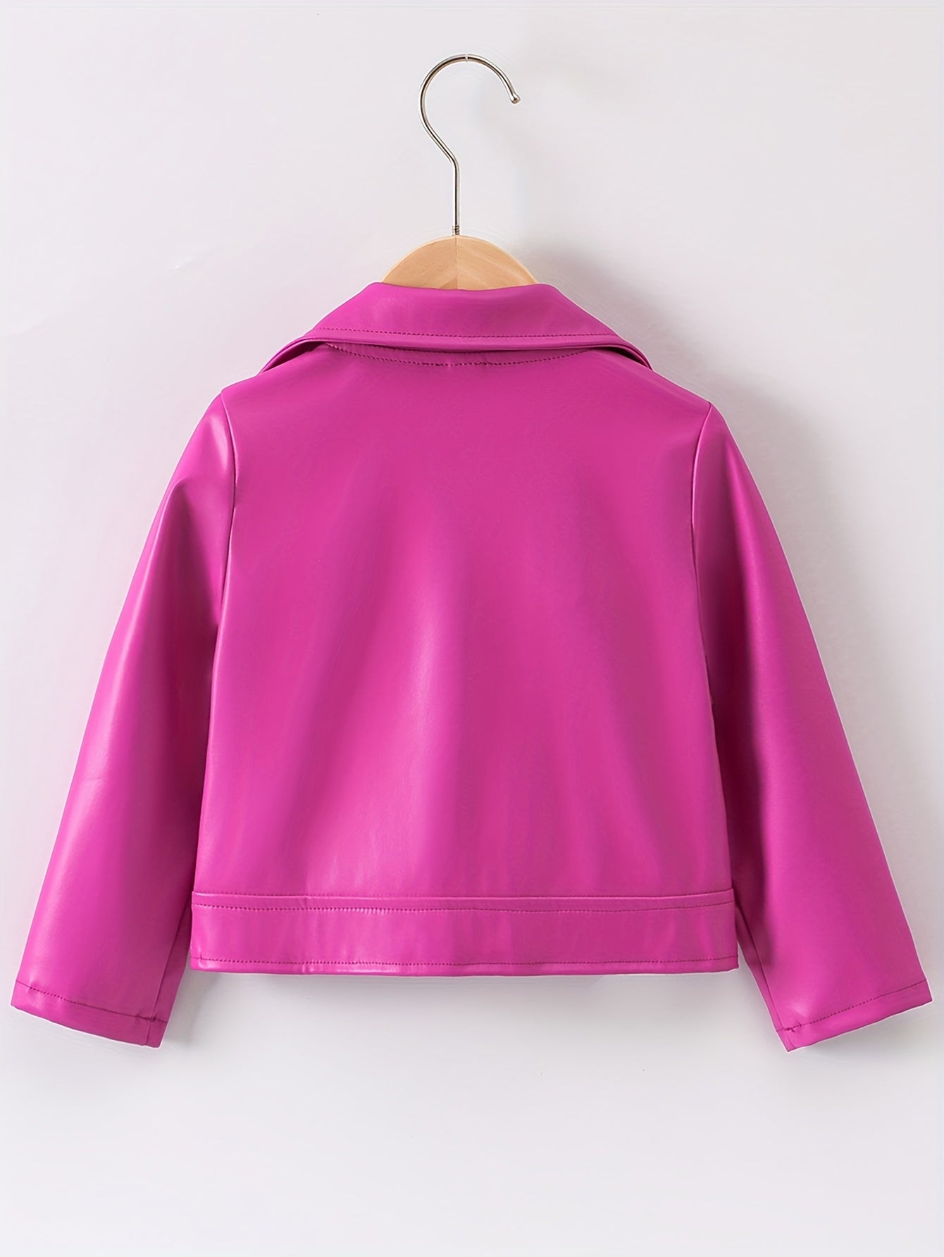 Faux Leather Jacket for Kids with Lapel and Diagonal Zipper Short Length Fall Winter