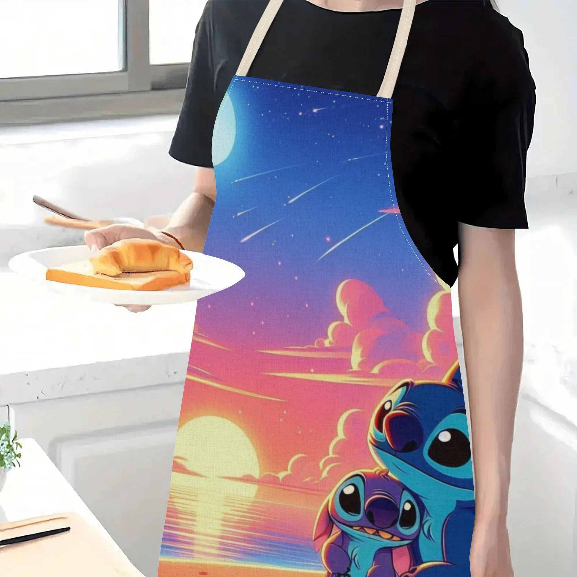 Waterproof Cartoon Apron for Kids with Mickey Minnie Winnie The Pooh Stitch Design